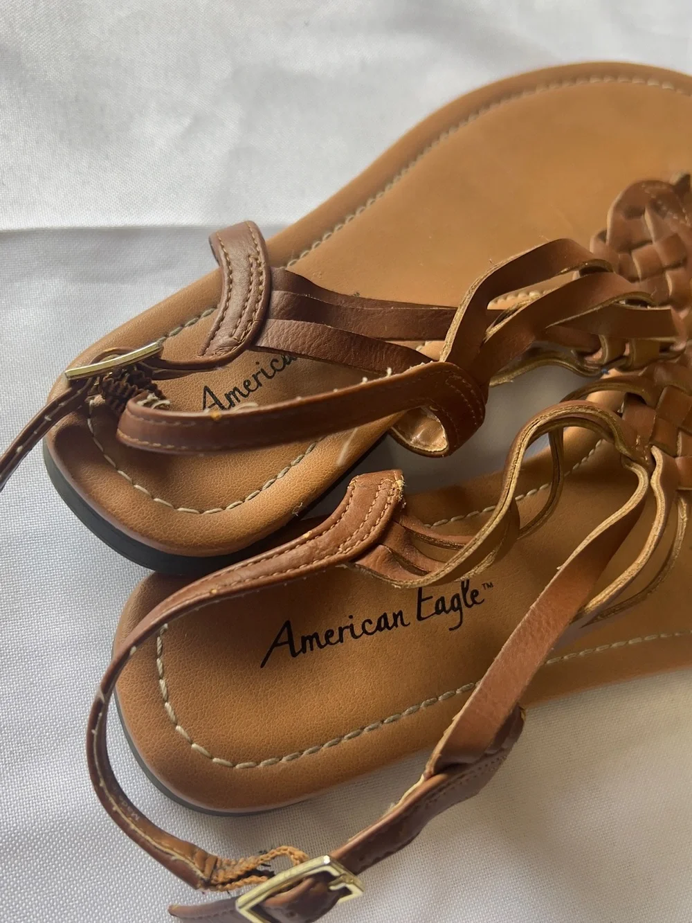 American Eagle Outfitters Brown Braided T-Strap Sandals
